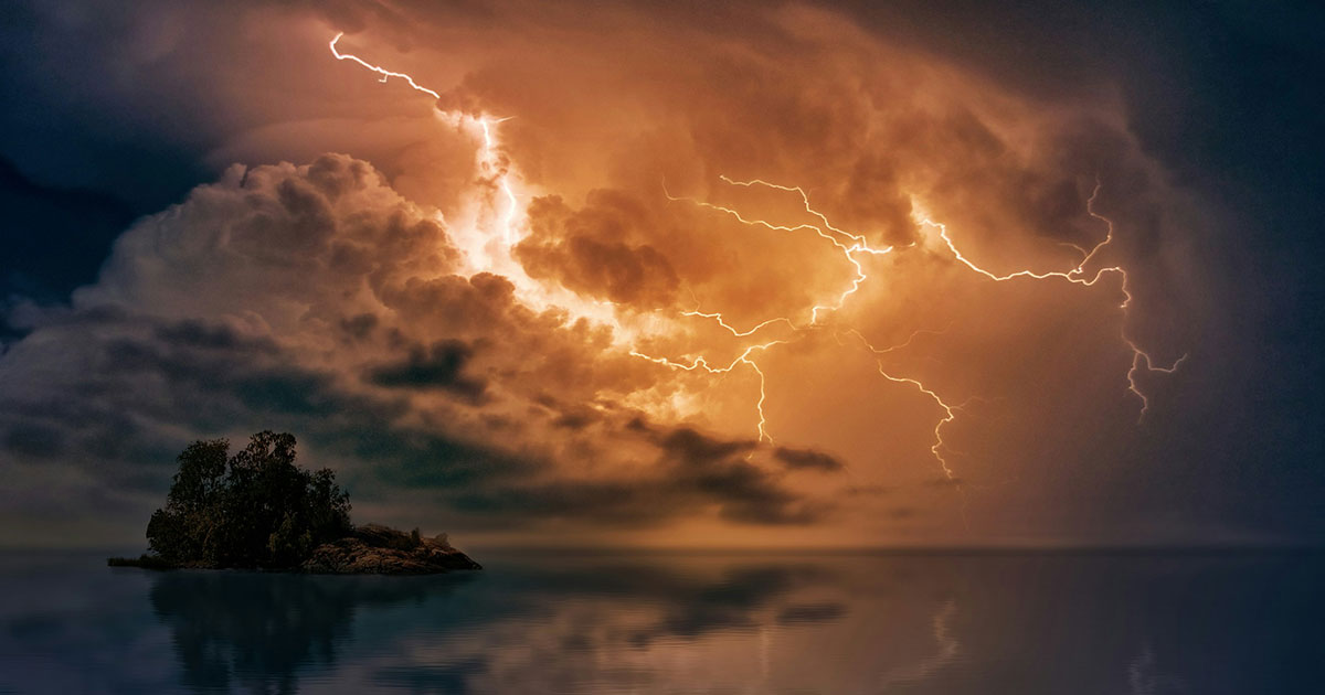 Lightning over water