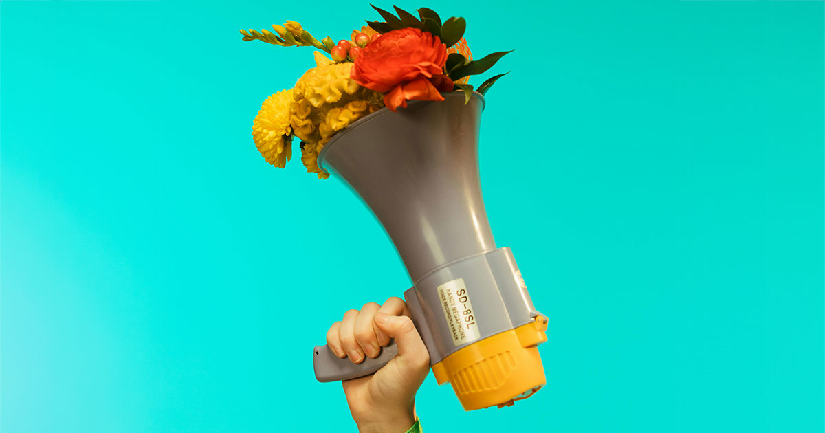 megaphone with flowers